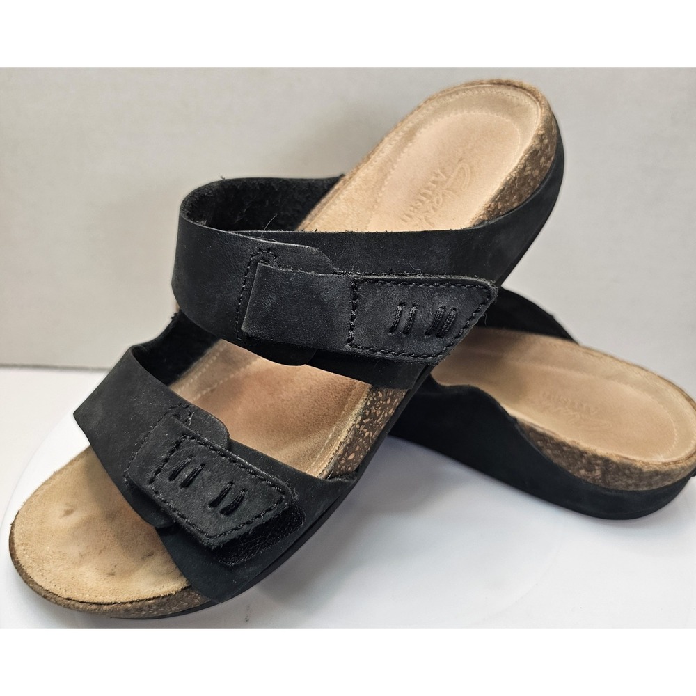 Clarks Artisan Perri Island Sandals‎ Women's Size 5M Black Slip On Leather